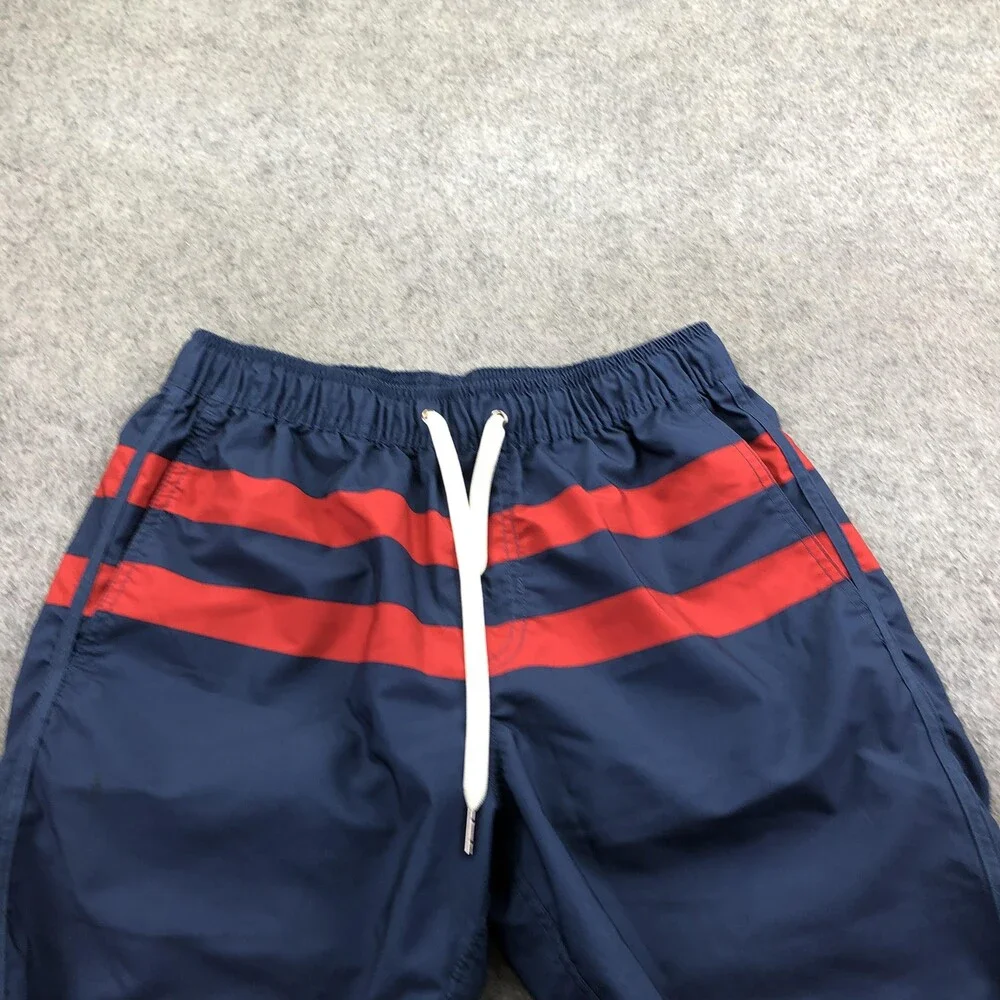 Fair Harbor Swim Trunks Mens Small Blue Red Stripe Lined Drawstring Waist
